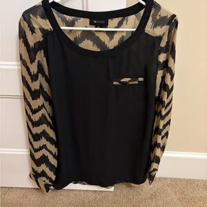 AB Studio Black Blouse with Tan SheerChevron-Patterned Sleeves & Back